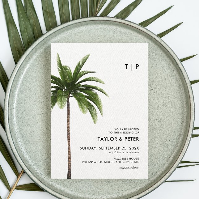 Handflatan Träd minimalistiskt Tropical Beach Phot Inbjudningar (Skapare uppladdad)
