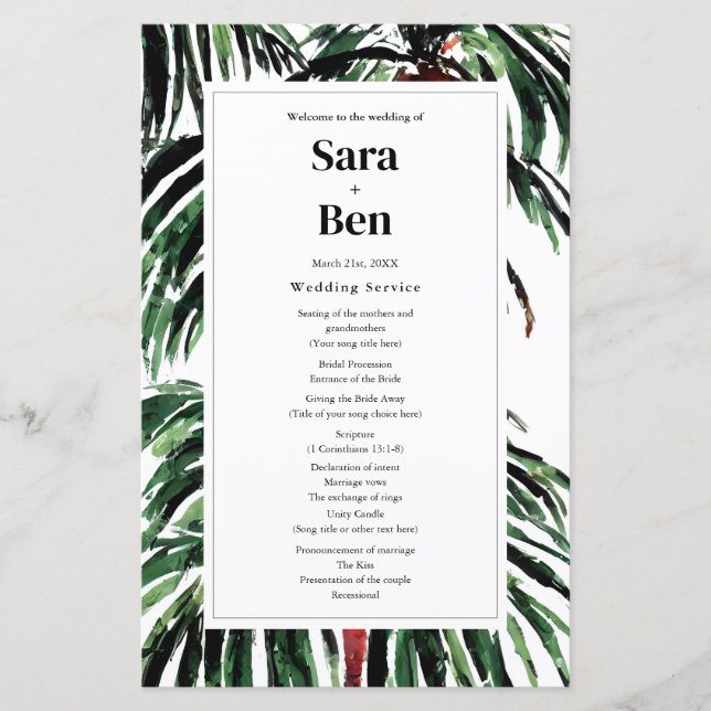 Handflatan Träd Modern Beach Wedening (Framsida)