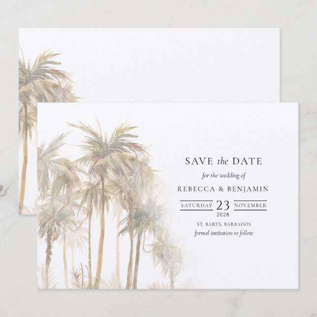 Handflatan Träd Modern Tropiskt Spara Datumet (Fram/baksida)