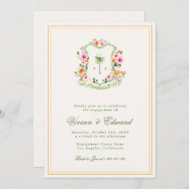 Handflatan Träd Monogram Tropical Beach Förlovning Inbjudningar