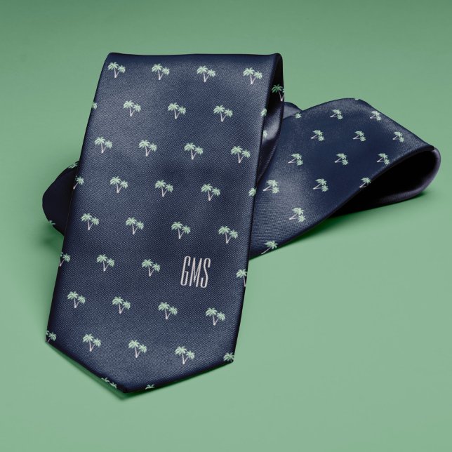 Handflatan Träd Monogrammad marinblått Slips (Skapare uppladdad)