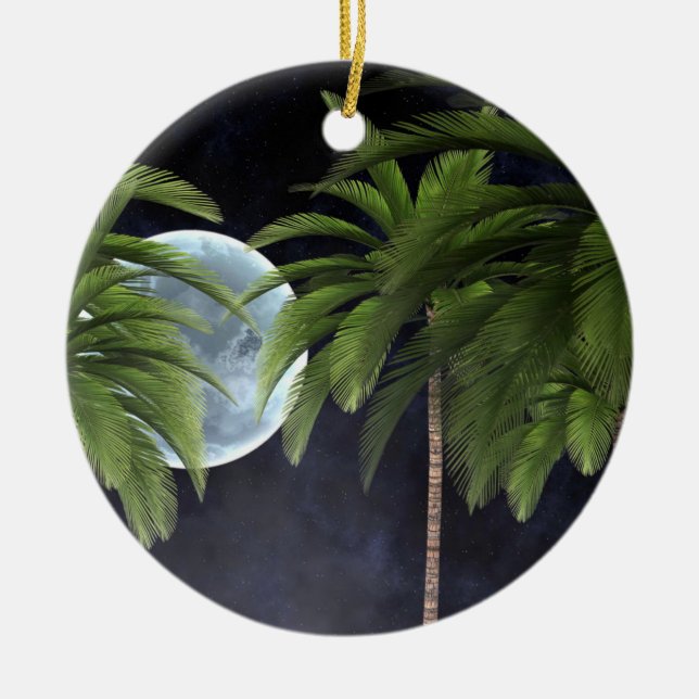 Handflatan Träd mot Måne Julgransprydnad Keramik (Framsidan)