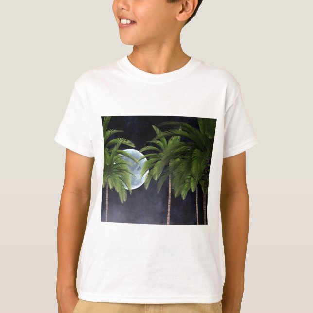 Handflatan Träd mot Måne T Shirt (Framsida)