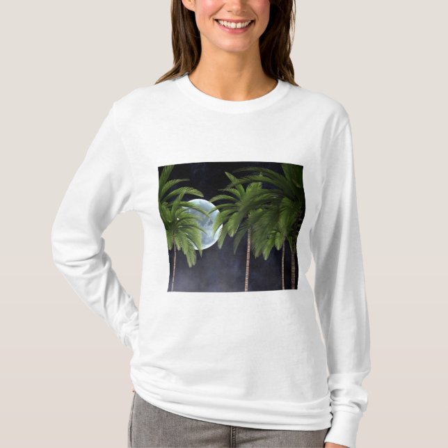 Handflatan Träd mot Måne T Shirt (Framsida)