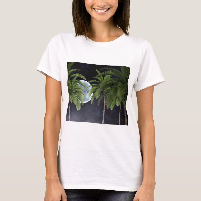 Handflatan Träd mot Måne T Shirt (Framsida)