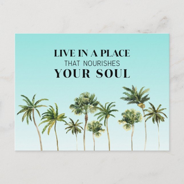 Handflatan Träd Motivering som säger Aqua Ombre Fl Meddelande Vykort (Framsida)