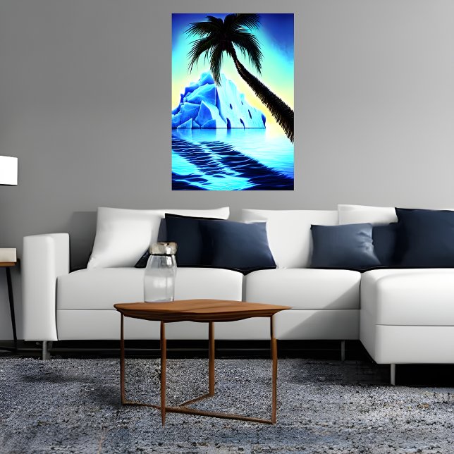 Handflatan träd nära isberg och hav | AI Art Poste Poster (Skapare uppladdad)