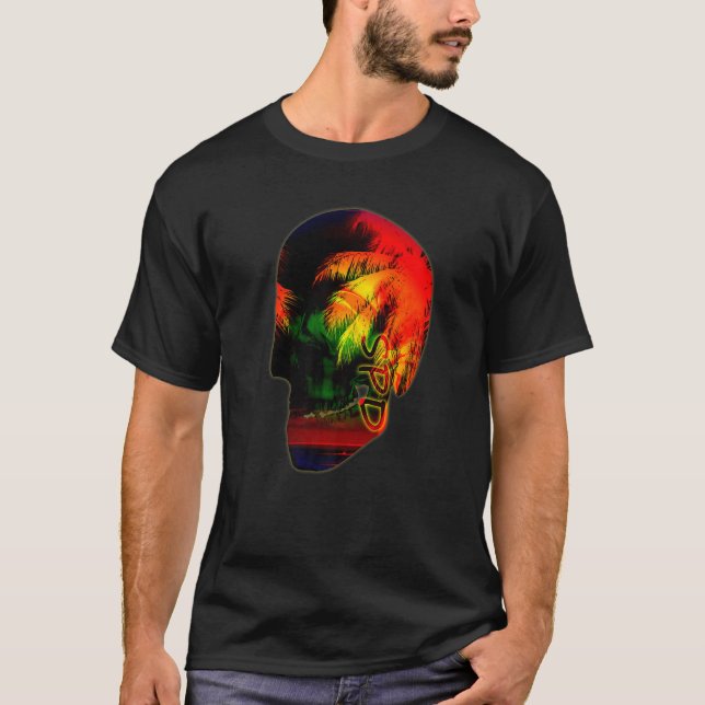 Handflatan Träd Night Ocean Skull T Shirt (Framsida)
