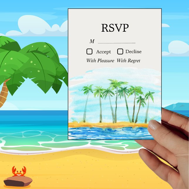 Handflatan Träd och Beach Wedding OSA kort (Skapare uppladdad)