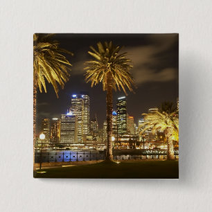 Handflatan Träd och CBD i Night, Sydney, New Sout Knapp