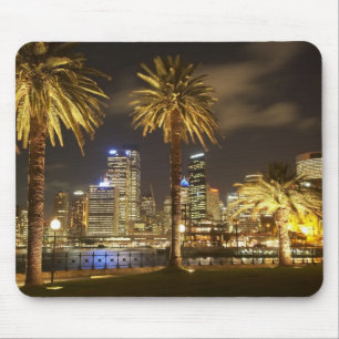 Handflatan Träd och CBD i Night, Sydney, New Sout Musmatta