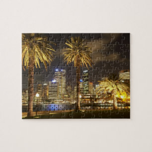 Handflatan Träd och CBD i Night, Sydney, New Sout Pussel