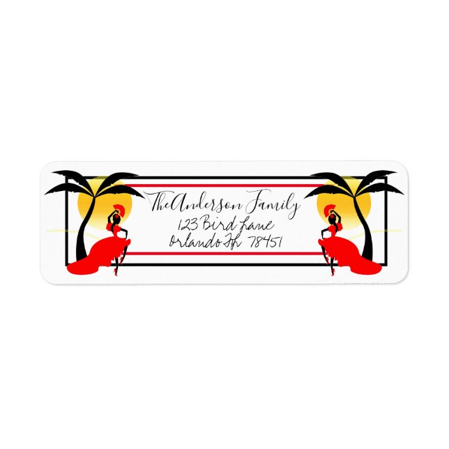 Handflatan Träd och Dancer Returadress Etikett (Framsidan)