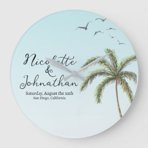 Handflatan Träd och fågel Simple Beach Wedding Stor Klocka