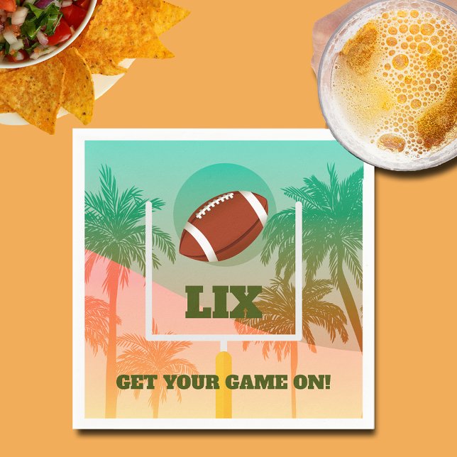 Handflatan Träd och fotbolls-EM Party Pappersservett (Palm trees and football through the uprights cocktail napkins)