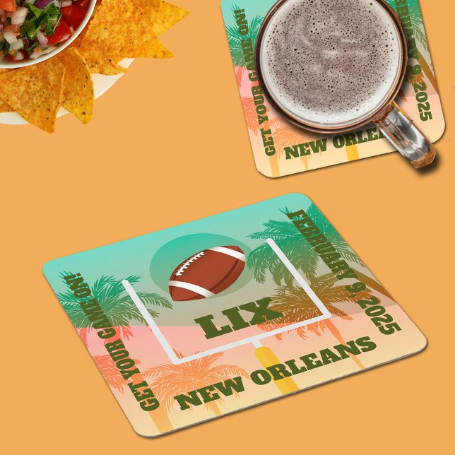 Handflatan Träd och fotbollsuppror Underlägg Papper Kvadrat (Palm trees and football through the uprights square paper coasters)