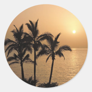 Handflatan Träd och Romantic Sunset Runt Klistermärke