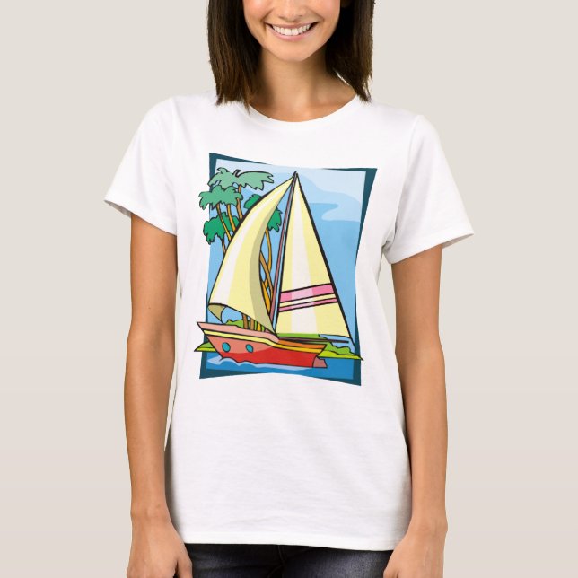 Handflatan Träd och segelbåt T-shirt (Framsida)