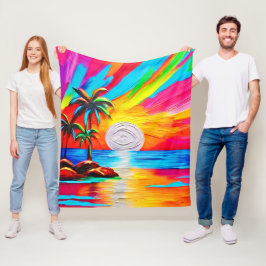 Handflatan Träd och solnedgång Fleecefilt