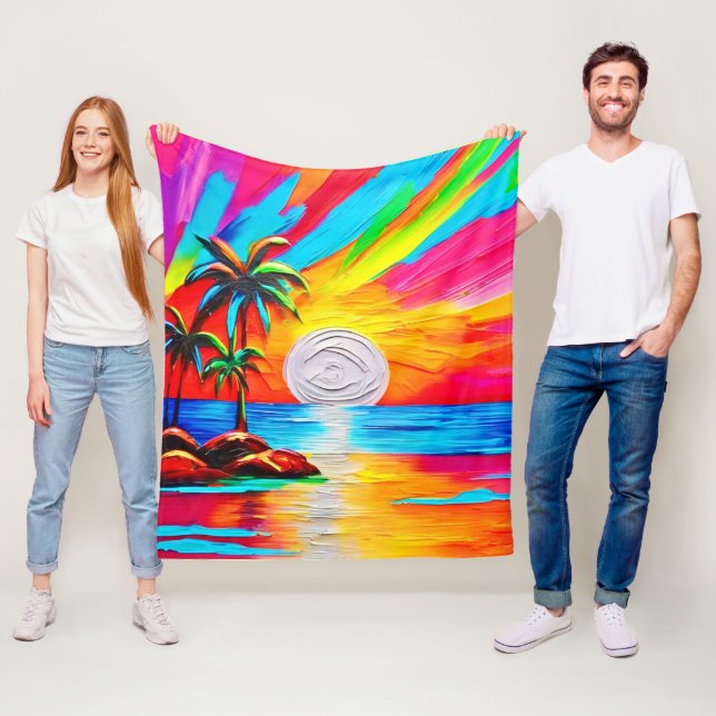 Handflatan Träd och solnedgång Fleecefilt (På plats)