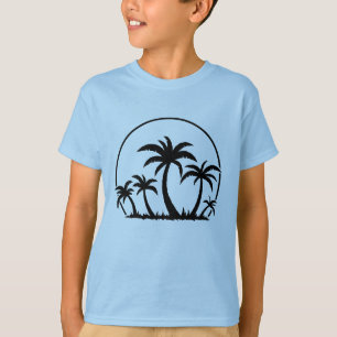 Handflatan Träd och solnedgång i svart T Shirt