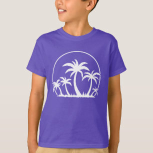 Handflatan Träd och solnedgång i vitt T Shirt