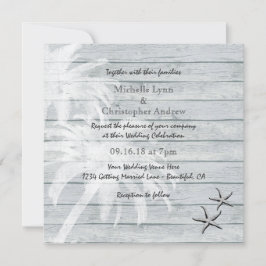 Handflatan Träd och Starfish Wood Beach Wedding In Inbjudningar