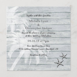 Handflatan Träd och Starfish Wood Beach Wedding In Inbjudningar