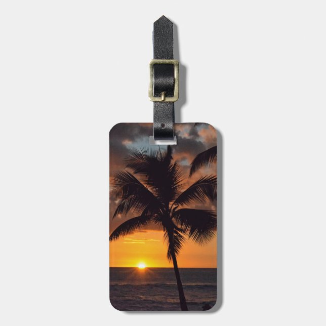 Handflatan Träd och sunset i öarnas resgodsag Bagagebricka (Vertikal Framsida)
