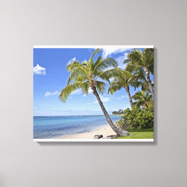 Handflatan träd på stranden på Hawaii. Canvastryck (Framsida)