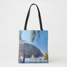 Handflatan Träd, Palapa och Blå himmel om Curacao 