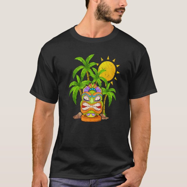 Handflatan Träd Polynesien Tiki Mask Hawaiian Stat T Shirt (Framsida)