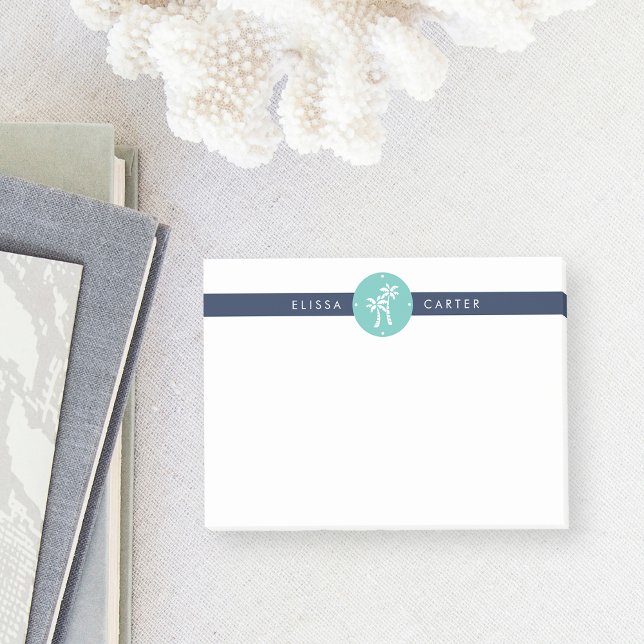 Handflatan Träd Preppy Aqua & Navy Rand Post-it Block (Skapare uppladdad)