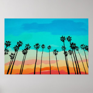 Handflatan Träd Regnbåge Sunset Watercolor Poster