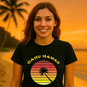 Handflatan Träd Retro-solnedgångsmall T Shirt