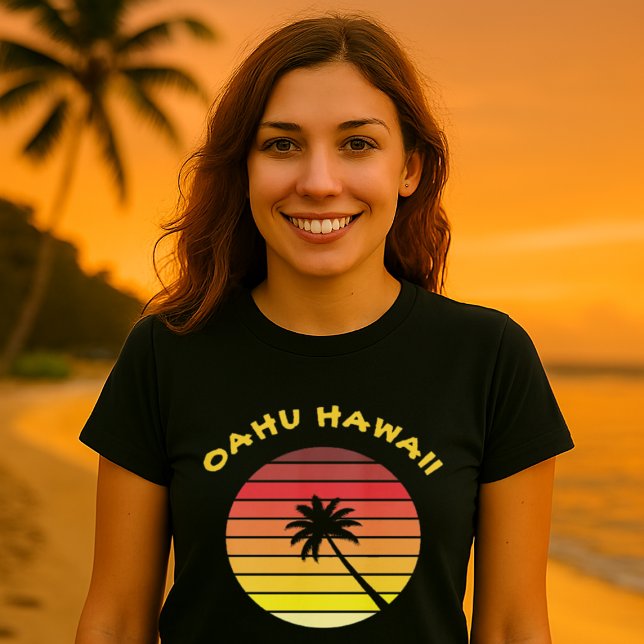 Handflatan Träd Retro-solnedgångsmall T Shirt (Skapare uppladdad)