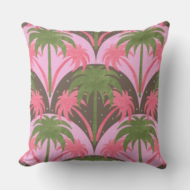 Handflatan Träd Retro Struktur Rosa Grönt Brown Kudde (Framsida)