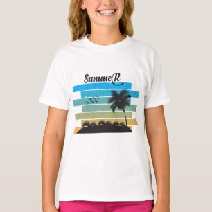 Handflatan Träd Retro Vintage Solnedgångsflickor T Shirt