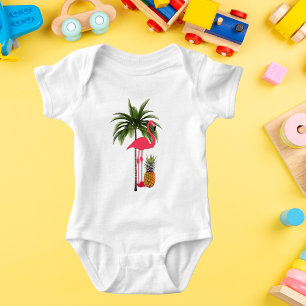 Handflatan Träd, Rosa Flamingo, ananas Baby-dräkti T Shirt