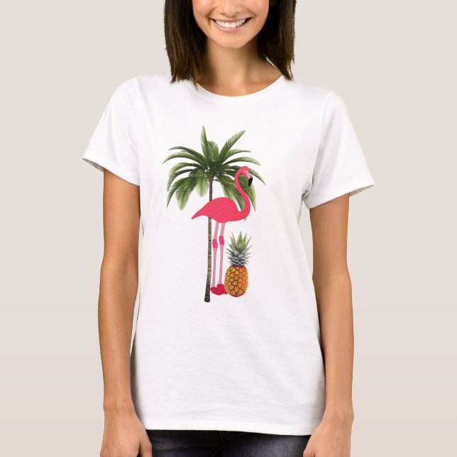 Handflatan Träd, Rosa Flamingo, ananas Kryt T Shirt (Framsida)