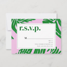 Handflatan Träd Rosa och Grönt Tropical Beach Wedd OSA Kort