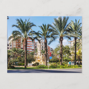 Handflatan träd runt Luceros-rondellen, Alicante Helg Vykort