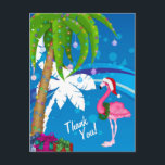 Handflatan Träd Santa Flamingo Helgdag Beach Tack Vykort<br><div class="desc">I vinter-helgdag har du ett kort med handflatan träd som dekorerats med ljus och en flamingo med en julhatt mot en coola blå och vit abstrakt strandbakgrund. Vissa bilder efter teckning&@delightful-doodles.com</div>