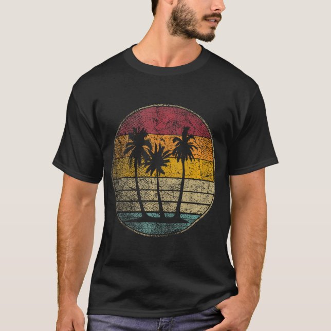 Handflatan Träd Shirt Tropical Beach Vintage Retro T (Framsida)
