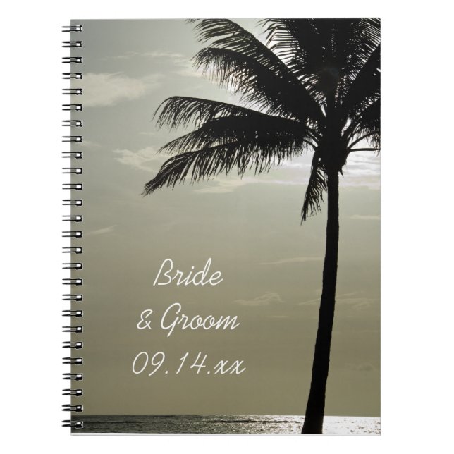 Handflatan Träd Silhouette Beach Wedding Anteckningsbok Med Spiral (Framsidan)