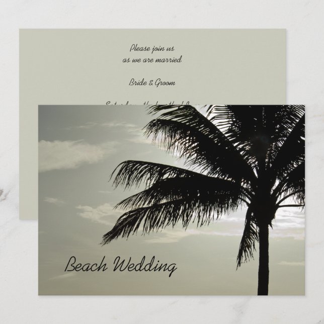 Handflatan Träd Silhouette Beach Wedding Inbjudningar (Fram/baksida)