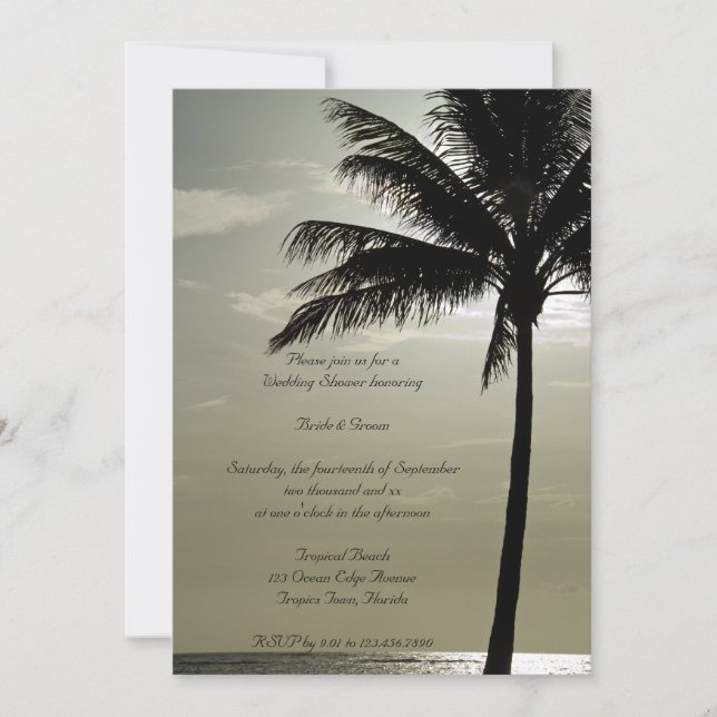 Handflatan Träd Silhouette Beach Wedding Shower Inbjudningar (Framsida)