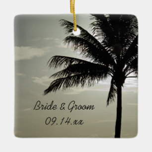 Handflatan Träd Silhouette Beach Wedding Square Julgransprydnad Keramik