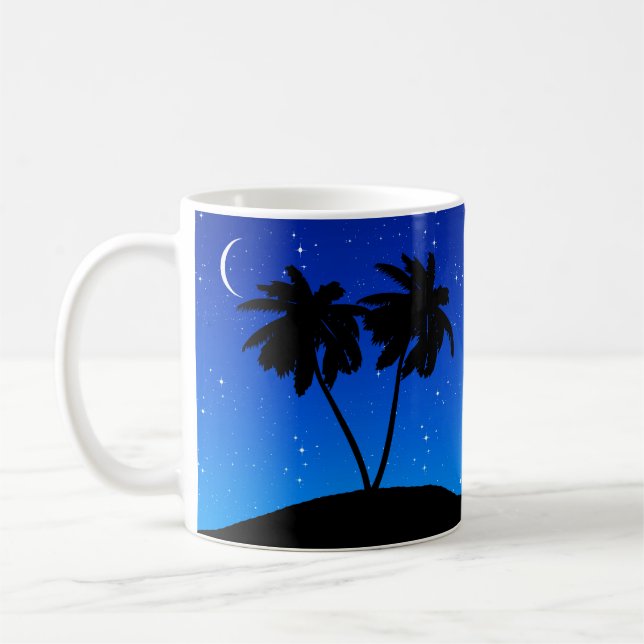 Handflatan Träd Silhouette, kvällsblått med stjärn Kaffemugg (Vänster)
