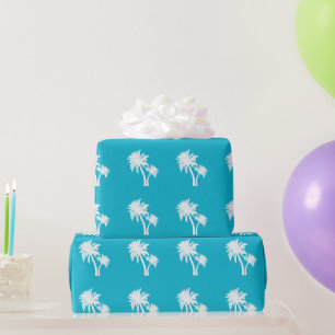 Handflatan Träd Silhouette Mönster Aqua Blue Presentpapper
